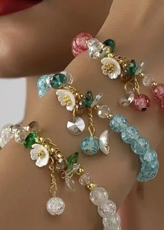 Beyaz kristal boncuk zarif şık bileklik - Görsel 4