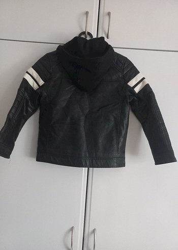 DEFACTO 6-7 Yaş Kapüşonlu Erkek Çocuk Siyah Deri Biker Ceket - Görsel 3