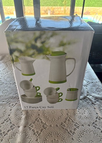 Kütahya Porselen Beyaz ve Yeşil Detaylı Kahve Fincan Seti - Görsel 2