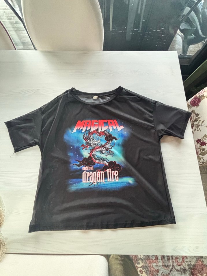 Kadın  Kısa Kollu Tül Tişört - Görsel 2