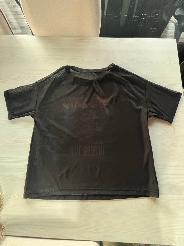 Kadın  Kısa Kollu Tül Tişört - Görsel 3