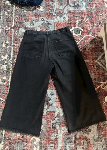 Bershka Siyah Bol Kesim Midi Kot Pantolon - Görsel 2