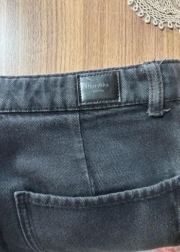 Bershka Siyah Bol Kesim Midi Kot Pantolon - Görsel 3