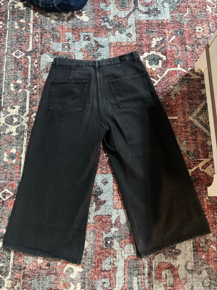 Bershka Siyah Bol Kesim Midi Kot Pantolon - Görsel 2