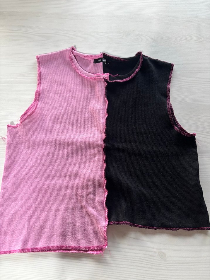 Pembe Siyah  Kolsuz Crop Top - Görsel 2