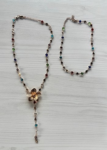 Çiçek Detaylı Çok Renkli Bohem Y Kolye - Görsel 2