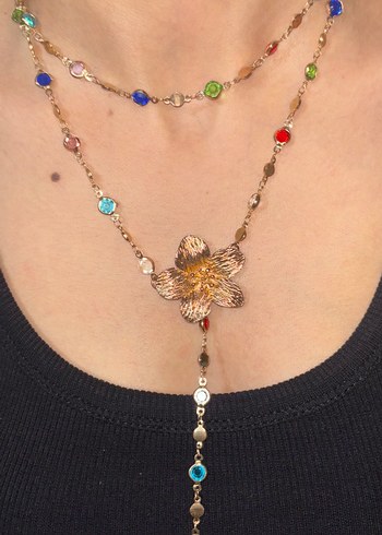 Çiçek Detaylı Çok Renkli Bohem Y Kolye - Görsel 3