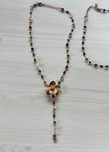 Çiçek Detaylı Çok Renkli Bohem Y Kolye - Görsel 4