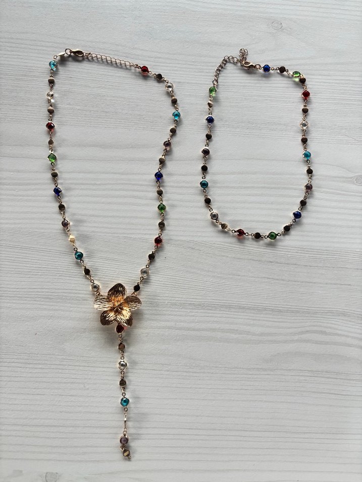Çiçek Detaylı Çok Renkli Bohem Y Kolye - Görsel 2