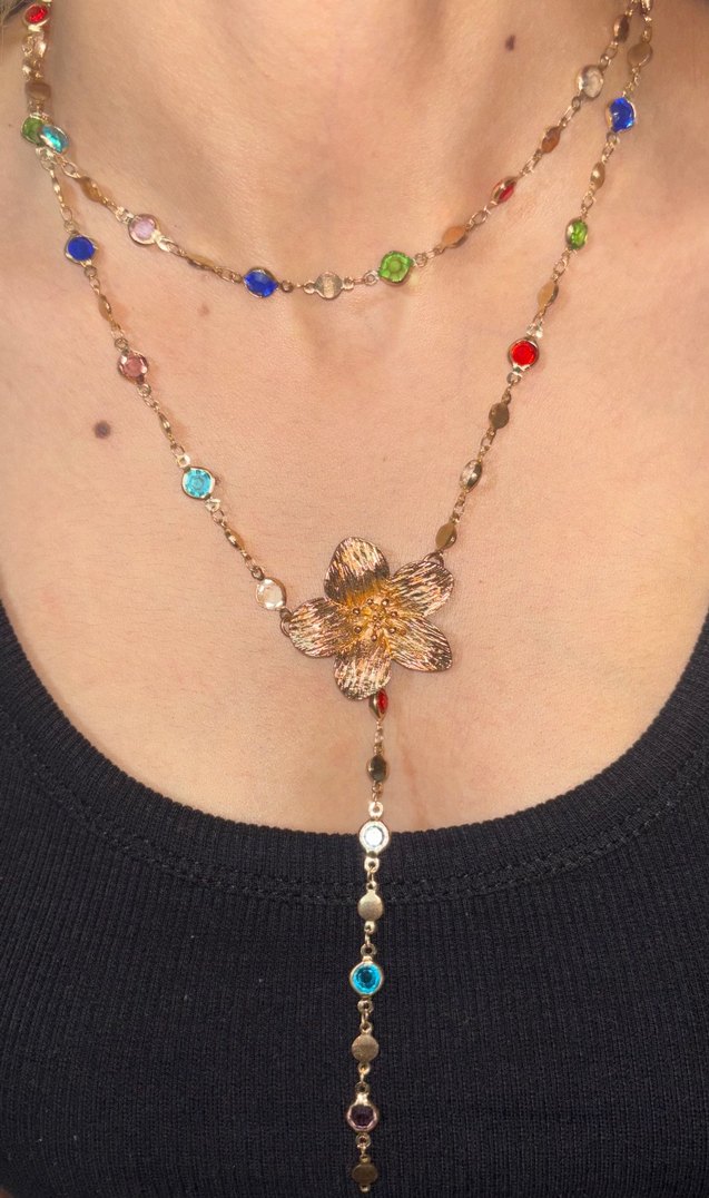 Çiçek Detaylı Çok Renkli Bohem Y Kolye - Görsel 3