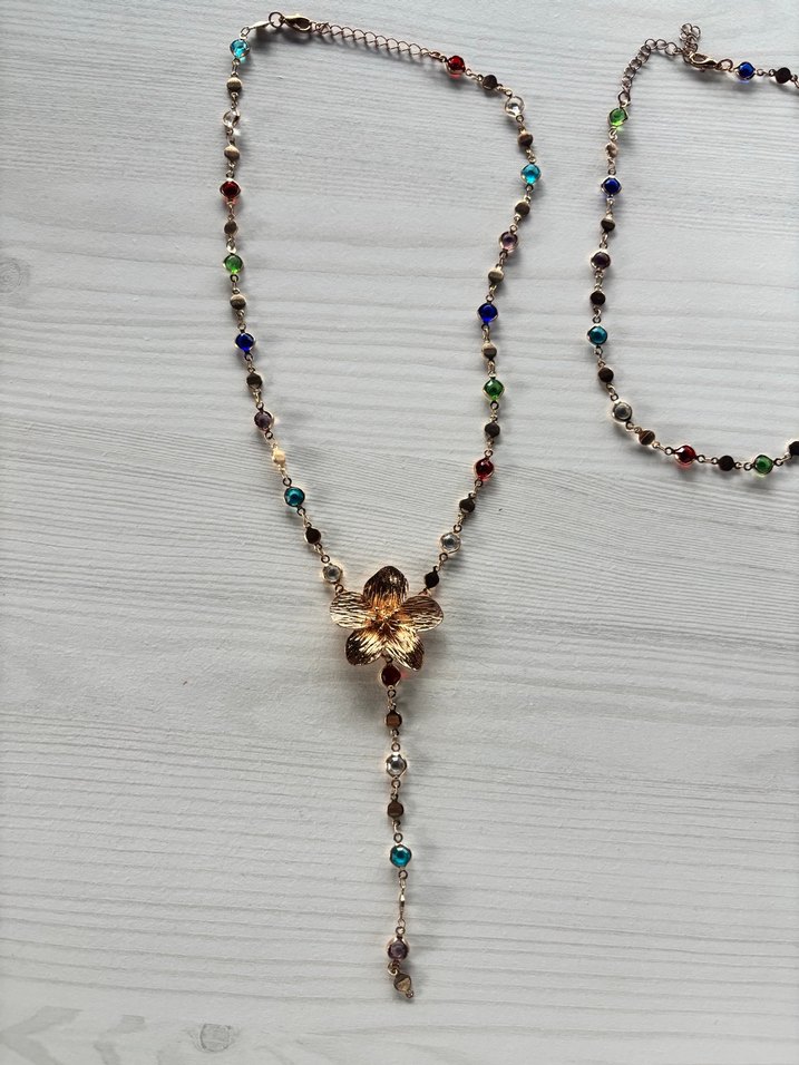 Çiçek Detaylı Çok Renkli Bohem Y Kolye - Görsel 4