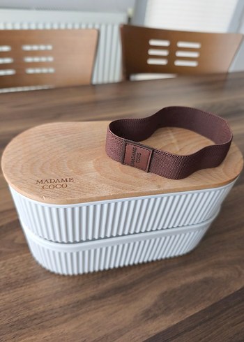 MADAME COCO Ahşap Kapaklı Gri Yemek Kabı - Görsel 2