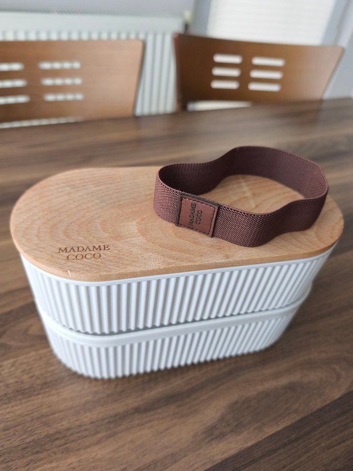 MADAME COCO Ahşap Kapaklı Gri Yemek Kabı - Görsel 2