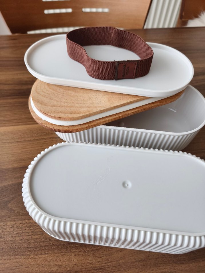 MADAME COCO Ahşap Kapaklı Gri Yemek Kabı - Görsel 3