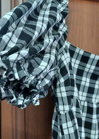 H&M Ekose Desenli Kloş Midi Elbise