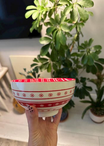 Kırmızı Desenli Seramik Kase - Görsel 2