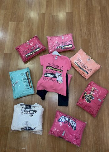 Renkli Baskılı Kız Bebek Kısa Kollu Takım - Görsel 2