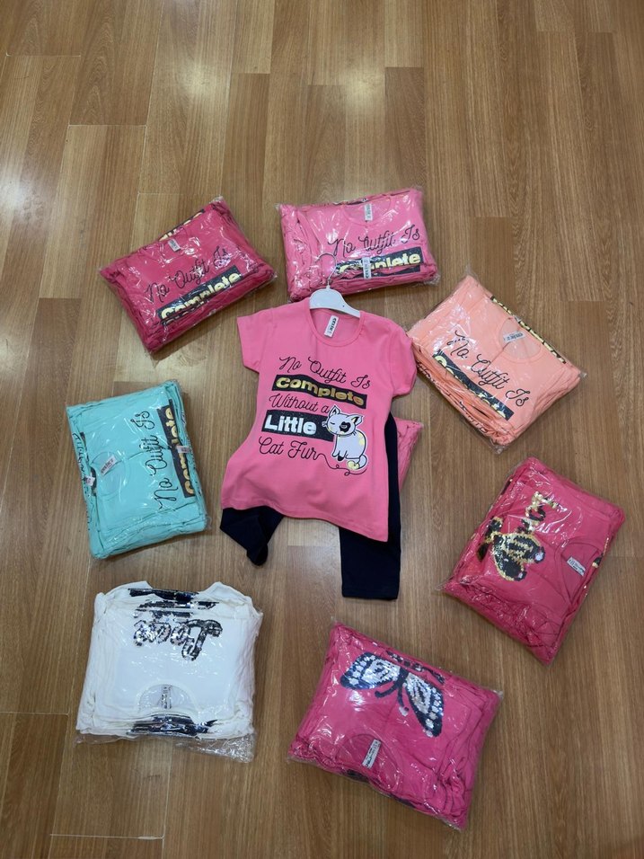 Renkli Baskılı Kız Bebek Kısa Kollu Takım - Görsel 2