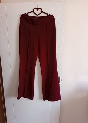 Bordo Düğmeli Midi Kadın Kumaş Pantolon