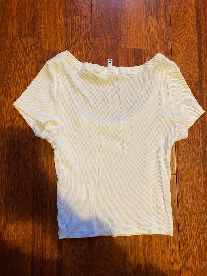 Beyaz Kadın Kısa Kollu Basic Tişört - Görsel 3