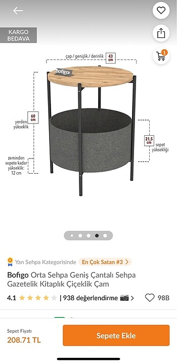 Çok amaçlı sepetli sehpa