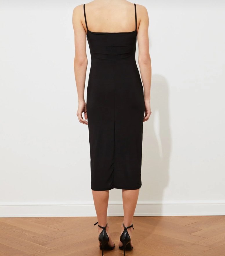 Siyah Askılı Kalem Elbise - Görsel 2