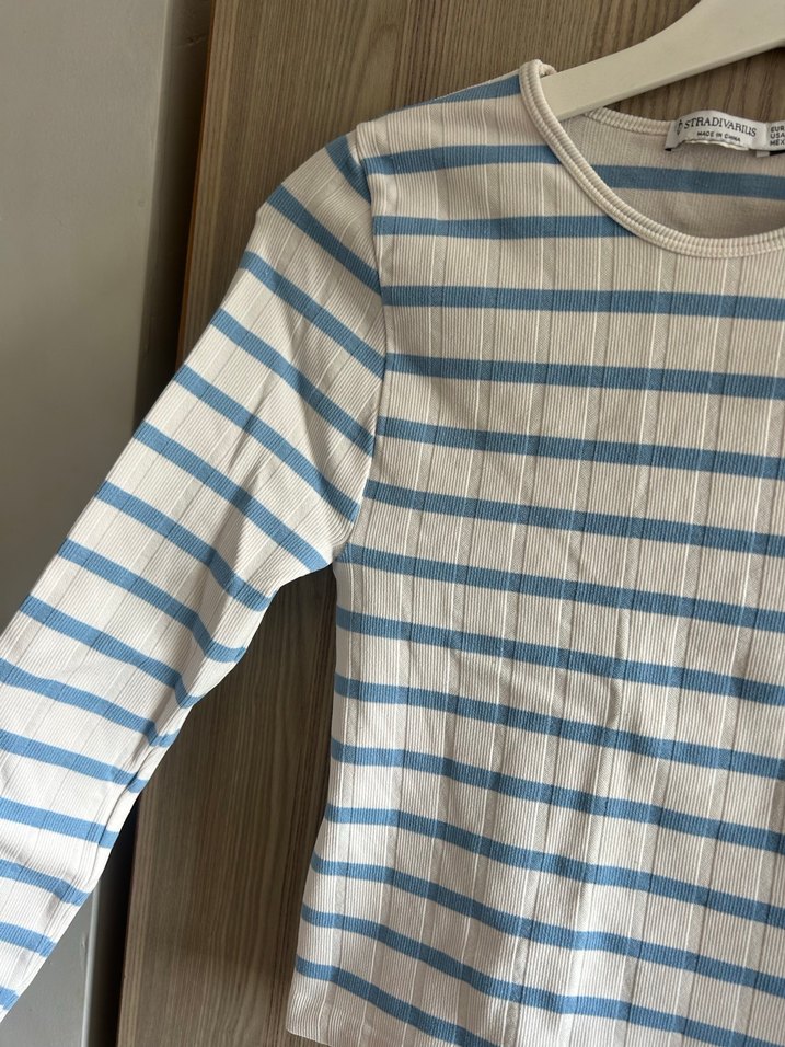 Kadın Mavi Çizgili Uzun Kollu Tshirtü - Görsel 3