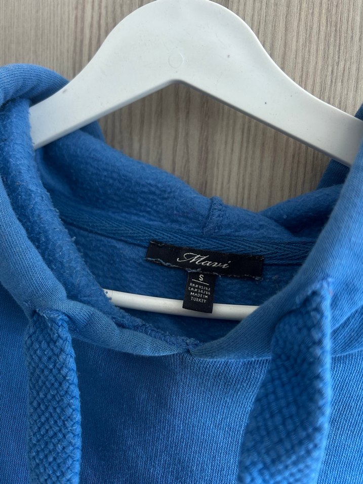 Mavi Kapüşonlu Sweatshirt - Görsel 4