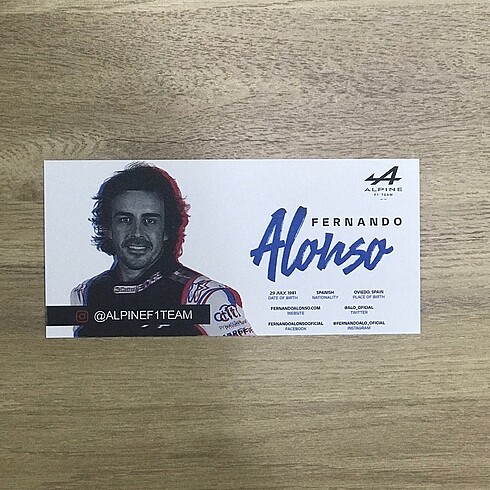 F1 Alpine Fernando Alonso Kartı