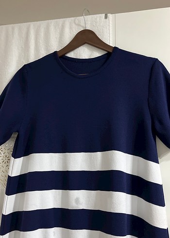 Mavi Beyaz Çizgili Hamile Elbisesi - Görsel 4