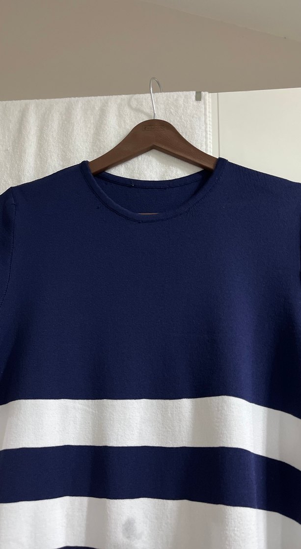 Mavi Beyaz Çizgili Hamile Elbisesi - Görsel 2