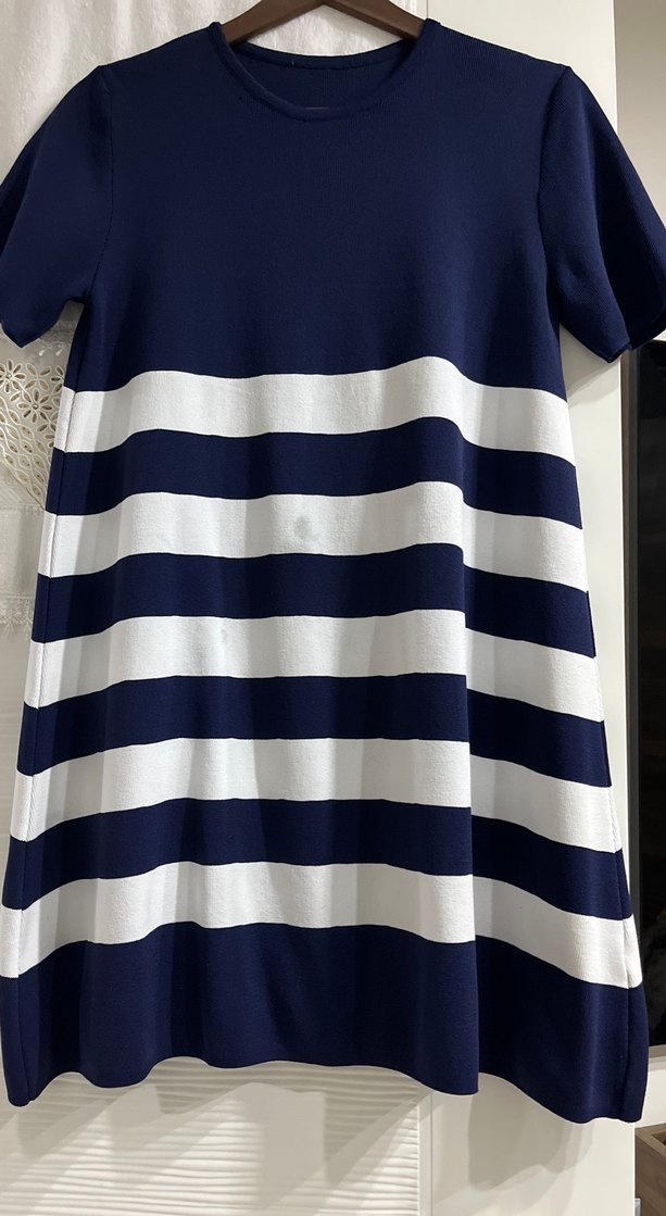 Mavi Beyaz Çizgili Hamile Elbisesi - Görsel 3