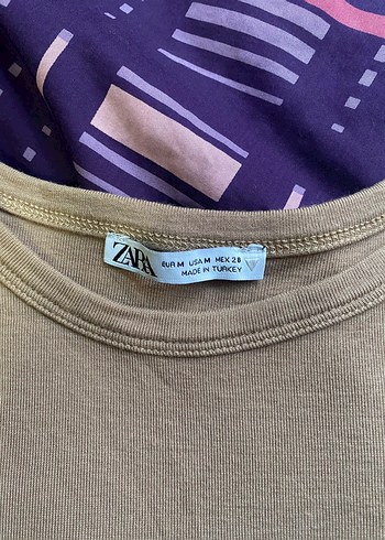 m Beden Bej Kısa Kollu zara crop