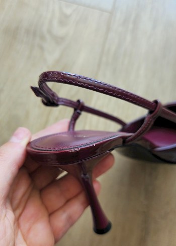 Mango Bordo Deri Tokalı Stiletto
