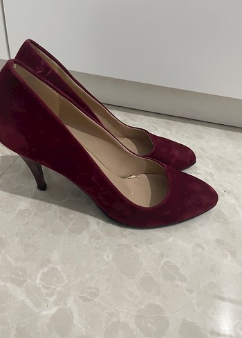 Bordo Süet Stiletto Kadın Ayakkabı