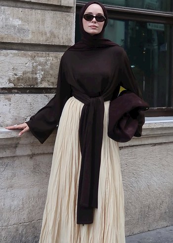 Drapeli Uzun Camel Etnik Desenli Etek - Görsel 2