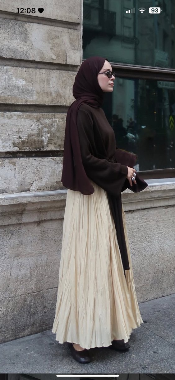 Drapeli Uzun Camel Etnik Desenli Etek - Görsel 3