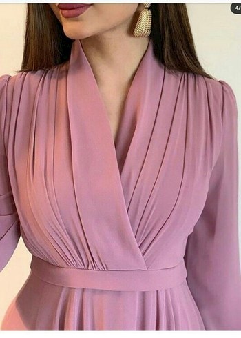 Uzun Mor Drapeli Kadın Abiye Elbise - Görsel 2