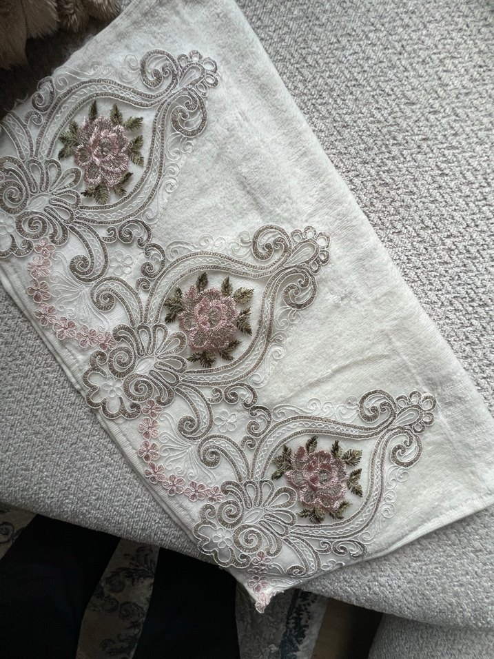 Nakışlı Bohem Beyaz Havlu 2li - Görsel 5