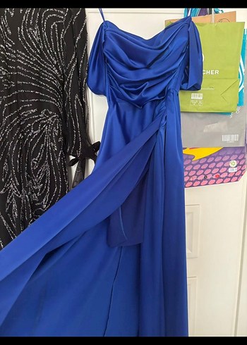 Drapeli Uzun Lacivert Abiye Elbise - Görsel 3