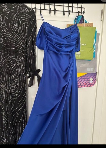 Drapeli Uzun Lacivert Abiye Elbise - Görsel 2