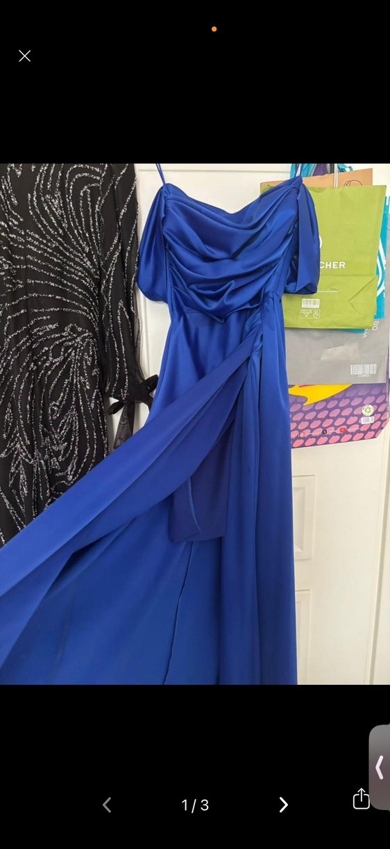 Drapeli Uzun Lacivert Abiye Elbise - Görsel 3