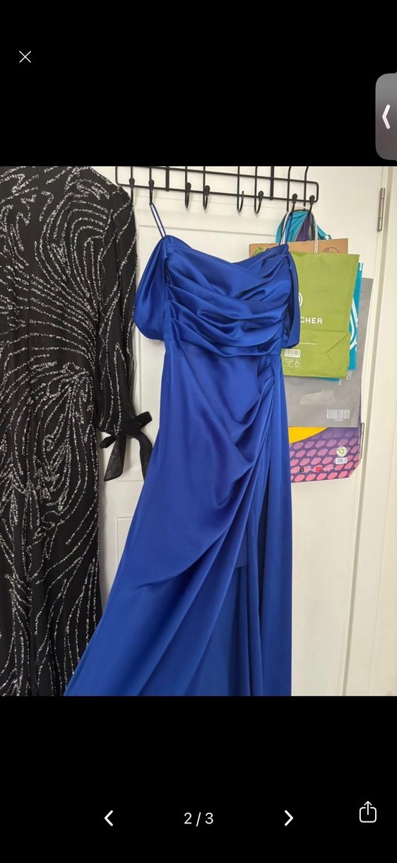 Drapeli Uzun Lacivert Abiye Elbise - Görsel 2