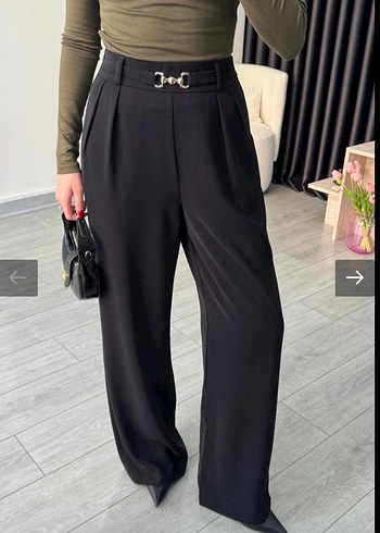 Kemerli Siyah Çizgili Kadın Kumaş Pantolon - Görsel 3