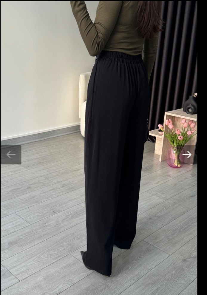 Kemerli Siyah Çizgili Kadın Kumaş Pantolon - Görsel 4