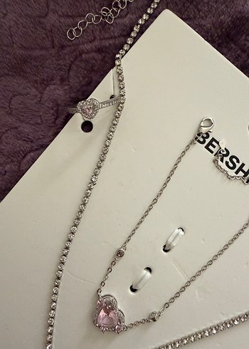 Pembe Mini Zincir Detaylı Bohem Kadın Kolye Yüzük Ve Bileklik - Görsel 2