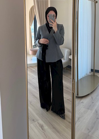 Diğer Vesna Desing Gri V Yaka Tasli Baglamali Blazer