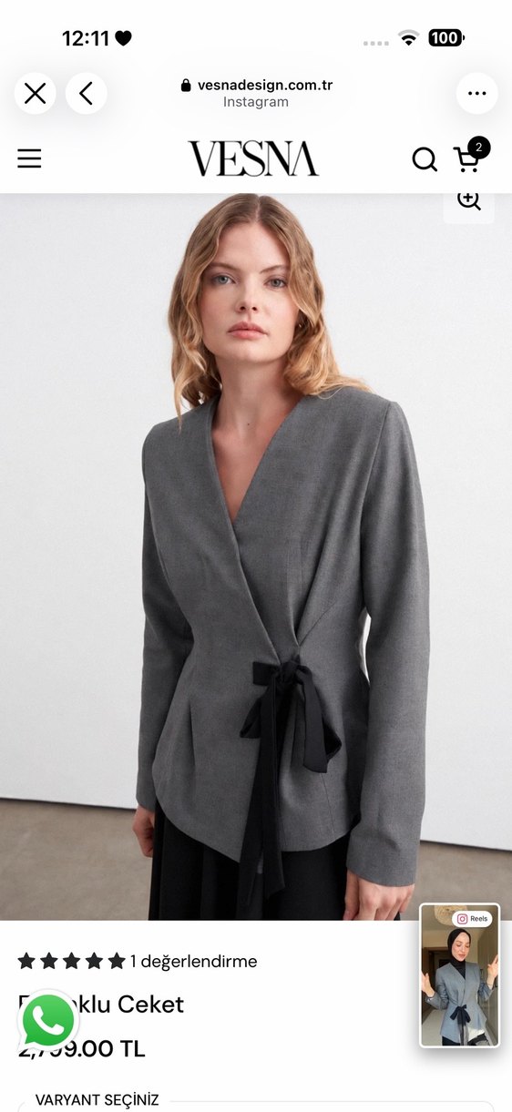Vesna desing Gri V Yaka Bağlamalı Blazer — görsel 5/6