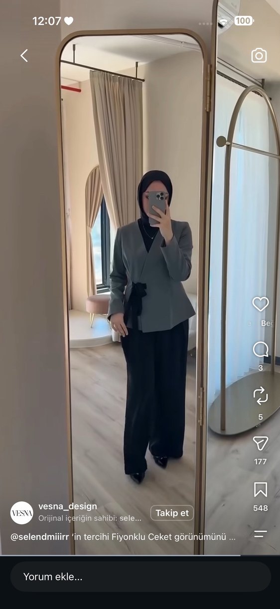 Vesna desing Gri V Yaka Bağlamalı Blazer — görsel 2/6