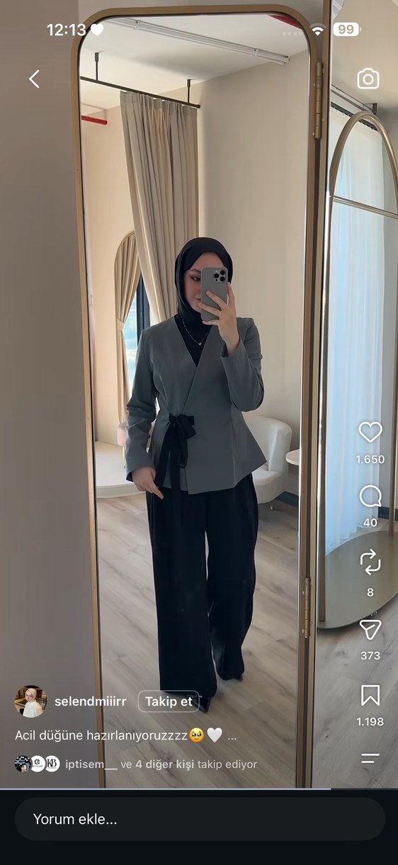 Vesna desing Gri V Yaka Bağlamalı Blazer — görsel 4/6